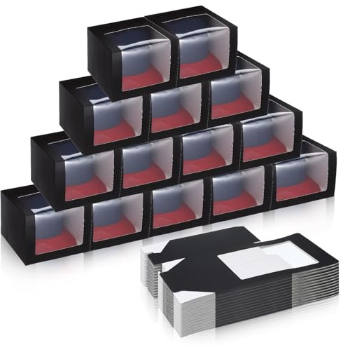 20pcs Hat Boxes for Men Black Hat Gift Box with Window Display Box for Hats Storage Containter,Paper Hats Display Case Fold Box Packing Box for Baseball Caps,Dad Caps,Billed Cap(7.87 x 7.87 x 4.72)