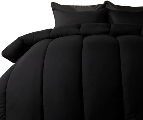 OHS Double Duvet 10.5 Tog Coverless, Soft Warm Microfibre Fabric Comfortable Coverless Duvet Camping Summer Winter Washable Quilt Double Bed Duvets with Pillowcases, Black