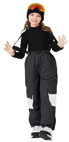 Generisch 2026 Pantaloni da sci per bambini, caldi e spessi, con tavola e tavola doppia, pantaloni da sci per bambini per ragazzi e ragazze in inverno., Nero , 13-14Years