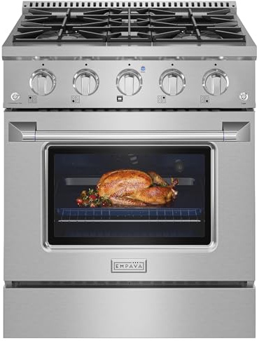Empava 30 Professional Gas Range with 20K Dual-Ring Power Burner, Convection Oven, Infrared Broiler & Precision Simmer Control for High-Performance Home Cooking, ETL Certified