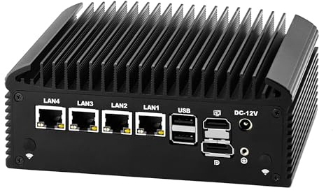 MNBOXCONET Lüfterlos Mini PC N150 Firewall Appliance Industrial Micro Büro, 4 x 2.5Gbit LAN + 2 RS232 Com, 8GB RAM 128GB NVME SSD, 6USB, Router/Home Computer Hardware, HD DP Dual Dispaly