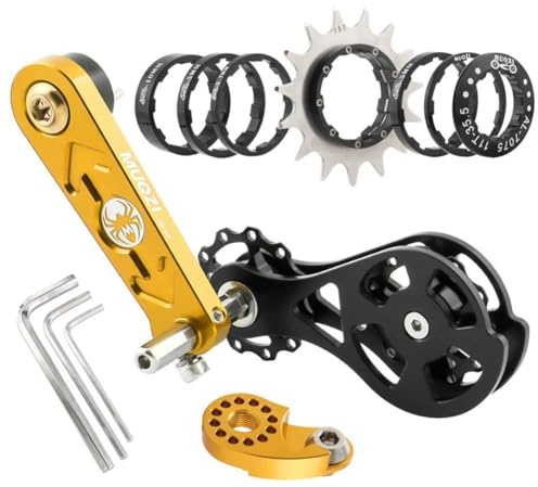 Homeponnew Tensor de cadena de bicicleta de una sola velocidad con doble rueda guía, rueda libre 12T-22T para casete de 7-11 velocidades, aluminio CNC y acero inoxidable, diseño de par ajustable