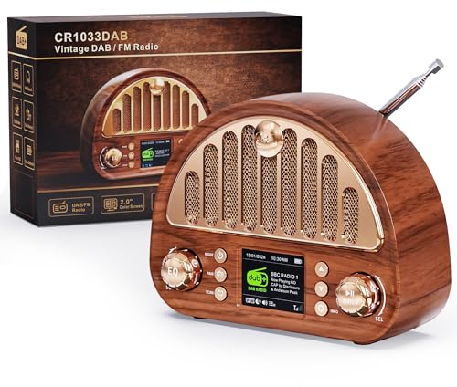 ROCAM DAB+/UKW Radio, Retro Radio mit Bluetooth 5.0, 8W Full Sound Lautsprecher, 3000mAh Akku, 2 Farbdisplay, RDS, AUX IN/MicroSD-Karten, EQ Modes, Dual-Wecker, Schlaf-Timer, 80 Voreinstellungen