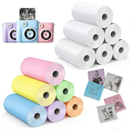 12 rouleaux de papier pour appareil photo pour enfants, recharge de papier pour appareil photo à impression instantanée pour enfants, rouleaux de papier d’impression thermique pour impression photo HD