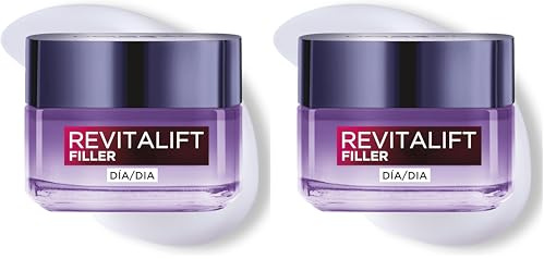 L'Oréal Paris Crema de Día Rellenadora Anti-edad Revitalizante Revitalift Filler, Antiarrugas y Volumen, Con Ácido Hialurónico Concentrado, Acabado no graso, 50 ml (Paquete de 2)