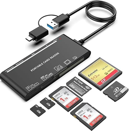 Rovurna Lector Multi Tarjeta 7 en 1 USB-C y USB 3.0, Compatible con SD, CF, Micro SD, XD y MS para Windows, Mac, Linux y Android