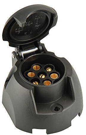 UNITEC Steckdose 7-polig, Kunststoff, Anhängersteckdose, mit Schraubanschluss und Klappdeckel, wasserdicht, IP54, Belastbarkeit: 25 A bei 12 V, schwarz, 1 Stück