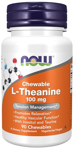 NOW Supplements, L-Theanine 100 mg with Inositol and Taurine, Tension Management*, 90 Chewables