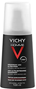 Vichy Homme Deodorante Spray da Uomo Ultra-Fresco, Per Tutti i Tipi di Pelle, Efficacia per 24H, Pelle Protetta dai Cattivi Odori, Con Acqua Termale di Vichy e Zinco Ricinoleate, 100 ml