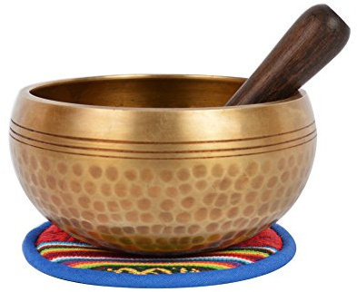 Bermoni Tibetan Hand Hammered Singing Bowl with Matching Ethnic Pouch. For Relaxation, Healing & Mindfulness (Ham-Medium) (B41)