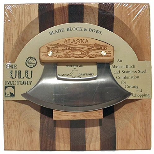 Large Alaska Ulu Bowl Set Salmon School Etched Handle (1)