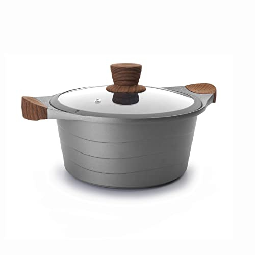 Lacor 27328 - Stilo Cacerola con Tapa de Cristal, Aluminio, Gris, 28 cm | En aluminio ligero, para un uso práctico y profesional en cocina; ideal para cocina profesional y uso diario en casa