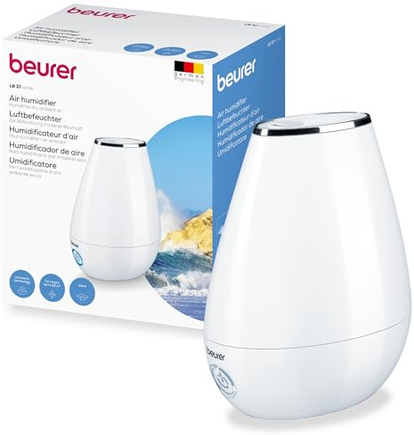 Beurer LB 37 Air humidifier with Ultrasound atomisation, Including Integrated Aroma Diffuser, humidifier with Quiet Night Mode for the Bedroom, 2L Tank for Rooms up to 20 m², White