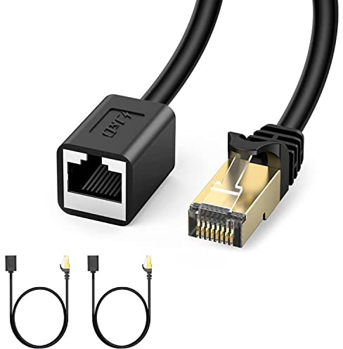 J&D Câble de Rallonge Ethernet Lot de 2, Extendeur Cat 6 Compatible Normes Cat6/5e/5, Câble RJ35 Blindé Mâle vers Femelle, 4,5 M