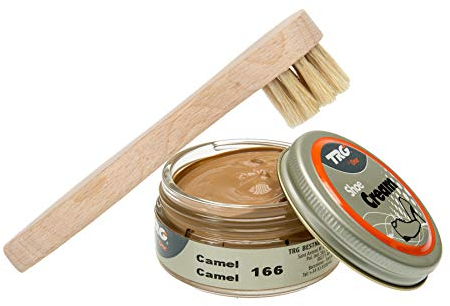 Langlauf Schuhbedarf TRG Schuhcreme mit Auftragsbürste I Lederschuh Pflege Set I Schuhputzsets Leder, Schuhbürstenset, Schuh Reinigung Set, Lederpflege Set (camel 166)
