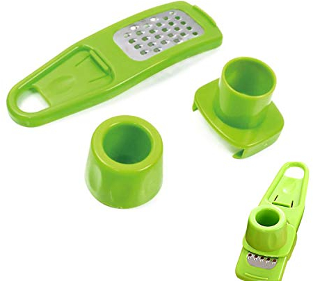 Noondl Garlic, Ginger & Vegetable Grater, Stainless Steel, Rose Red & Green