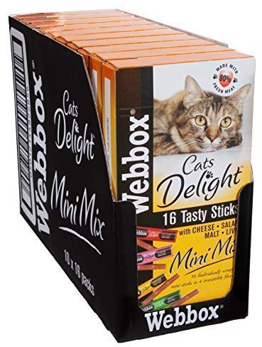 2 X Cat Delight Treat Sticks Mini Mix Assorted Chews Healthy Natural Pet Food Snack for Kitten Wellness, 16 Dry Sticks (Pack of 10)