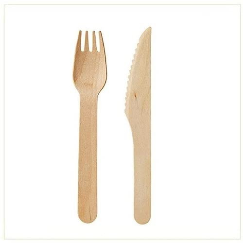VIRSUS Kit Posate Biodegradabili 2x100 - Set 100 Forchette + 100 Coltelli in Legno di Betulla - 100% Bio Monouso