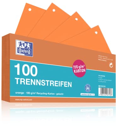 Oxford Trennstreifen, aus Karton, gelocht, 190 g/m², orange, 100 Stück