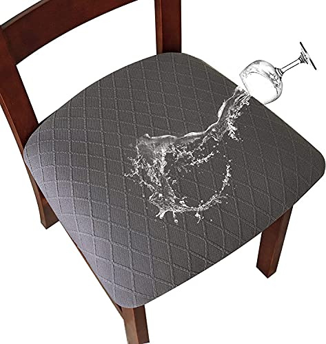 SHENGYIJING Fundas de asiento elásticas impermeables de celosía de diamante para sillas de comedor, fundas de sillas de cocina con hebilla (gris, 2)