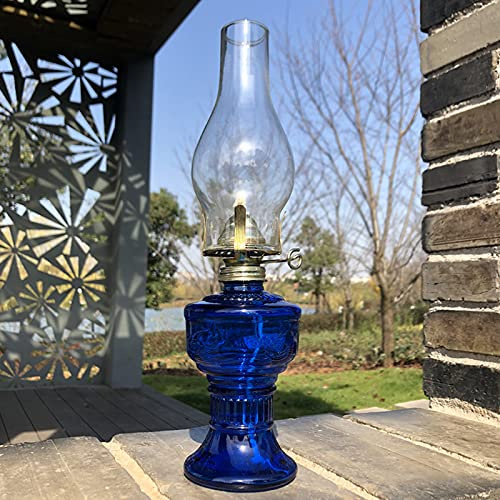 32Cm Kerosinglasplatte, Klassische Glasöllampe, Retro Dekoration Hochzeit Lampe Urlaub Dekoration Öllampe, Große Kapazität, Einstellbare Flammengröße,Blau