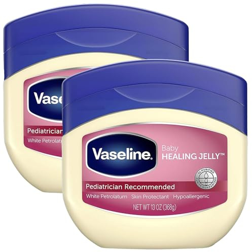 Vaseline Healing Jelly Baby, 2-Pack – Hypoallergenic Moisturizer for Baby Care, Diaper Rash, Sensitive and Dry Skin, Baby Powder Scent, 13 Oz Ea