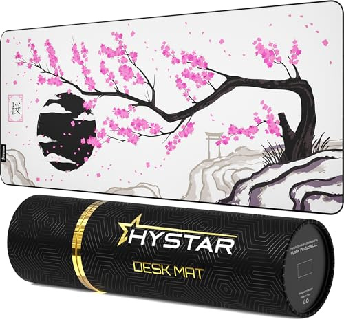 Hystar Extended Gaming Mouse Pad | XXL 36 x 16 | 5mm Thick, Waterproof Surface, Smooth Polyester Fabric, and Natural Rubber Base | Sakura Light