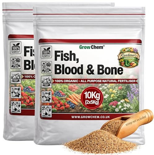 Grow Chem Fish Blood & Bone Fertiliser 10KG(2x5KG Bags) Flower & Plant Food | Easy-Apply, Natural Plant Food and Soil Activator, Blood Fish and Bone Meal Fertiliser for Healthy Flowers, Produce & Lawns