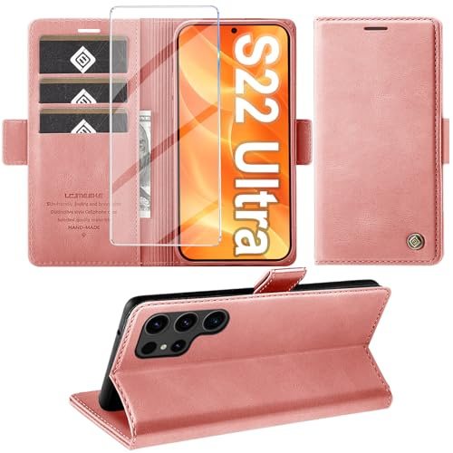 Giyer Handyhülle für Samsung Galaxy S22 Ultra 5G Hülle mit Schutzfolie, Standfunktion Kartenfach Wallet Premium Leder Schutzhülle S22 Ultra Flip Case Cover Stoßfeste Klapphülle 6,8 Zoll…