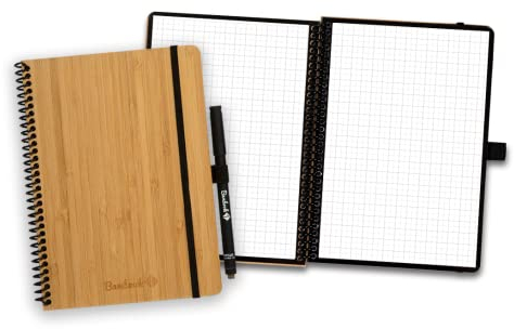 BAMBOOK - A5 Digitales Notizbuch mit Stift - Bambus-Holz Hardcover– Kariertes Whiteboard-schreibbuch – Elektronisches Notizbuch zum Schreiben, Scannen & Löschen