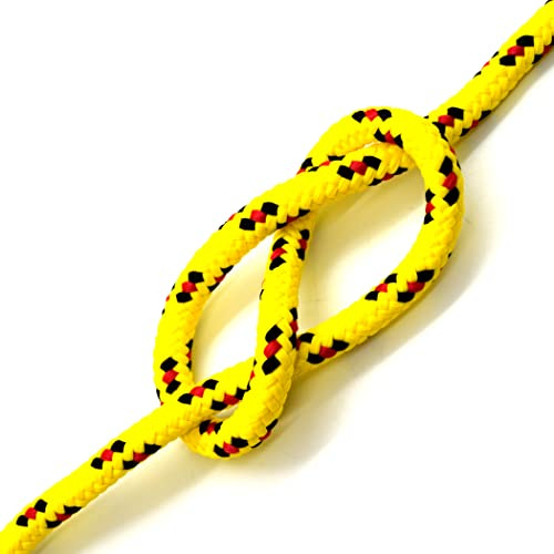 Yellow & Red Polypropylene Rope, Solid Braided Poly Rope Cord Twine for Boat Yacht Dock Line Camping Washing Line (8 mm x 1 metre / 3.2 ft)