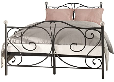 Metallbett Tosion, Bettgestell mit Lattenrost, Rahmen aus Metall mit Kopf-und Fußteil, Bettrahmen, Metallgestell mit Lattenrost bis 250 kg, Gästebett (Schwarz, 140 x 200 cm)