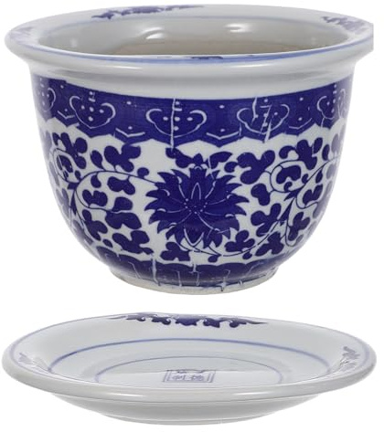 GANAZONO Chinese Porcelain Planter Blue and White Ceramic Flowerpot Extra Large Potted Plant Chinoiserie