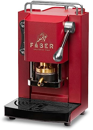 FABER COFFEE MACHINES | Modell Pro Mini Deluxe | Kaffeepadmaschine für ESE-Pads 44 mm | Chrom-Finish | Padpresse aus Messing (Cherry Red)