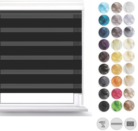 Premium Rollos für Fenster Ohne Bohren I Doppelrollo Klemmfix Ohne Bohren I Fenster Rollos für Innen I Rollo 130x120cm - Schwarz