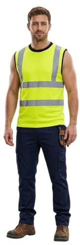 Generation-Plus+® Hi Vis Viz Work Utility Sleeveless Round Neck T-Shirt Warning Vest - High Visibility Safety Security Workwear Double Tape Tank Top Plus Size S-XXL