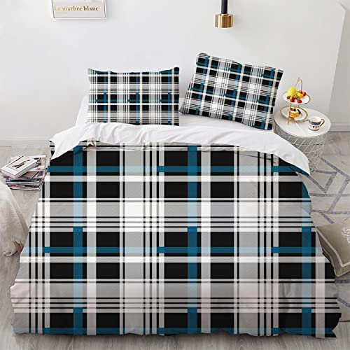 AcaimE Polyester De Haute Qualité Housse De Couette 155X220 Ado Fille Livré avec 2 Taies d'oreiller 65X65Cm Housse Couette Ado Garçon A Carreaux Plaid Anti-Rides sans Repassage 155X220Cm