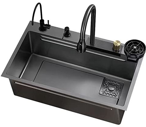 Évier culinaire, évier encastrable avec Protection d'évier, Planche à découper et Ensemble de Drainage d'évier, Rebord intégré de Cuisine en Acier Inoxydable et Accessoires (68 cm x 46 cm x