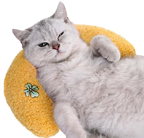 Whimsicalfox Cat Pillow for Indoor Cats, Ultra Soft Fluffy Cat Calming Pillow, Half Donut Cuddler with Cute Embroidery Pattern Providing Support of Pet Neck, Machine Washable