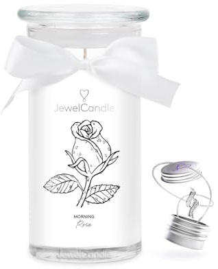 jewelcandle JuwelKerze Morning Rose Ohrringe Silber - große Schmuckkerze 80 Std - Duftkerze mit blumigem Duft - Kerze mit Schmuck - Geschenke für Frauen, Geburtstag
