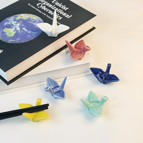 GeeStone Essstäbchenablage aus Keramik, Porzellan, für Löffel, Essstäbchen, Messer, Geschirr, Origami-Kranich, 6 Stück