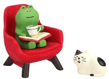 NQEUEPN 3pcs Miniature Frog and Cat Figurines Set - Funny Sculpture With Small Sofa, Mini Resin Kitten Figures for Desk Shelf Decoration - Gift for Frog and Cat Lovers