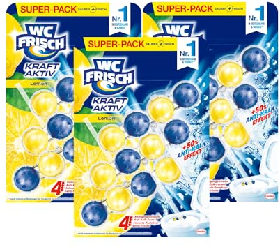 WC Frisch Kraft Aktiv Duftspüler Lemon (3x150 g), WC Reiniger sorgt für Reinigung bei jeder Spülung, Duftsteine für langanhaltend frischen WC Duft