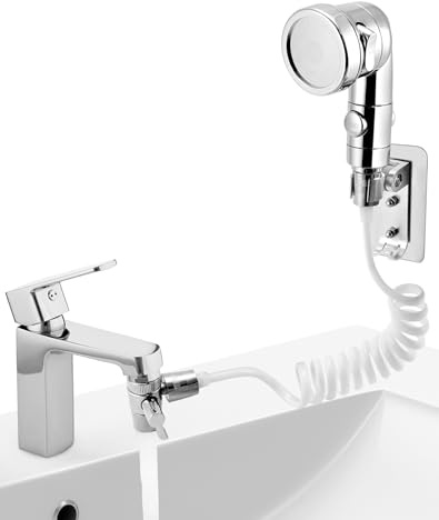 QWORK® Wasserhähne Duschkopf Set, Handbrause-Set, Duschkopf mit 1.5 m Schlauch, 3 Sprühmodi, Ein-Knopf-Wasserstopp, zum Haarewaschen, Hundedusche