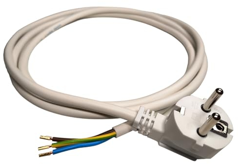 Cavo di Alimentazione con Manicotti Terminali, 230V, 16A, 2 metri, 1,5 mm, Collegamento con Spina Schuko, Cavo di Collegamento con Spina, Alimentazione con Puntalini, Bianco (2 Metri)