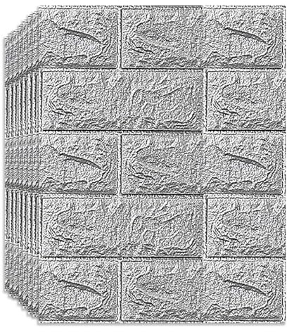 3D-Schaumstoff-Wandpaneele für dekorative Innenwände,wasserfeste,Selbstklebende Deckenfliesen,3D-Wandpaneele mit Ziegelsteinstruktur,Packung mit 20 Fliesen (35 x 38,5 cm),grau