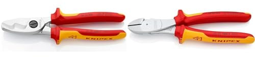 Knipex Kabelschere mit Doppelschneide verchromt, isoliert mit Mehrkomponenten-Hüllen & Kraft-Seitenschneider, verchromt, 200 mm, VDE