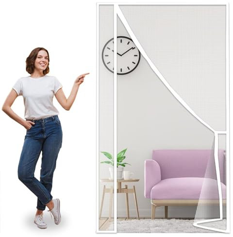 Cortina de ventana de puerta con pantalla magnética 150x225cm Puerta de ventana con pantalla antimoscas para pasillos, puertas para puerta de entrada interior/Patio Blanco