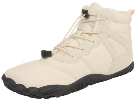 Winter Snow Boots for Women Wide Toe Box Barefoot Shoes Warm Fur Lined Waterproof Boots Zero Drop Sole Sneakers Beige