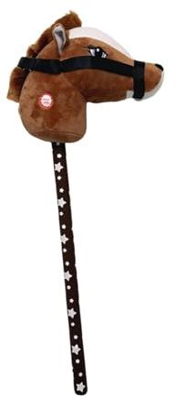 Steckenpferd aus Plüsch auf einem, tragbares Reitstock-Requisiten aus Plüsch für Kinder, Aufführungen, Cosplay, drinnen und auf der Bühne, Dunkelbraun